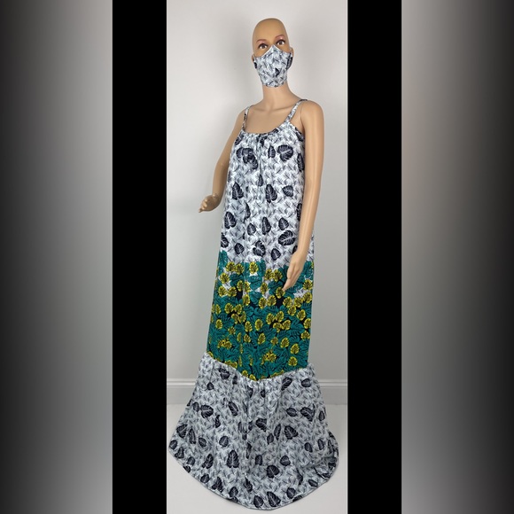 African Print Ankara Floral Print Sleeveless Maxi Dress - Picture 4 of 6